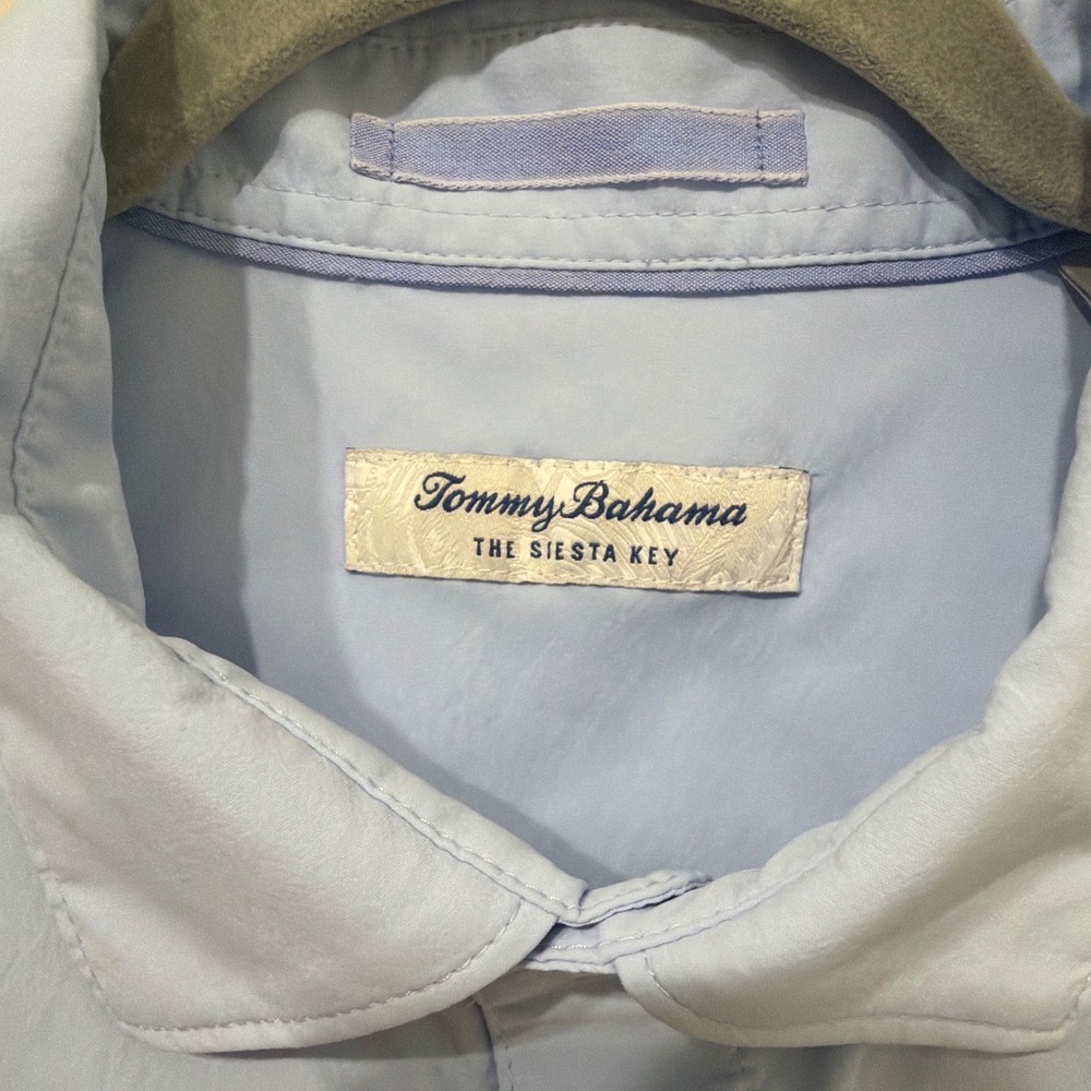 Tommy Bahama Siesta Key Mens Large Light Blue Striped Performance Shirt Large - Picture 4 of 9